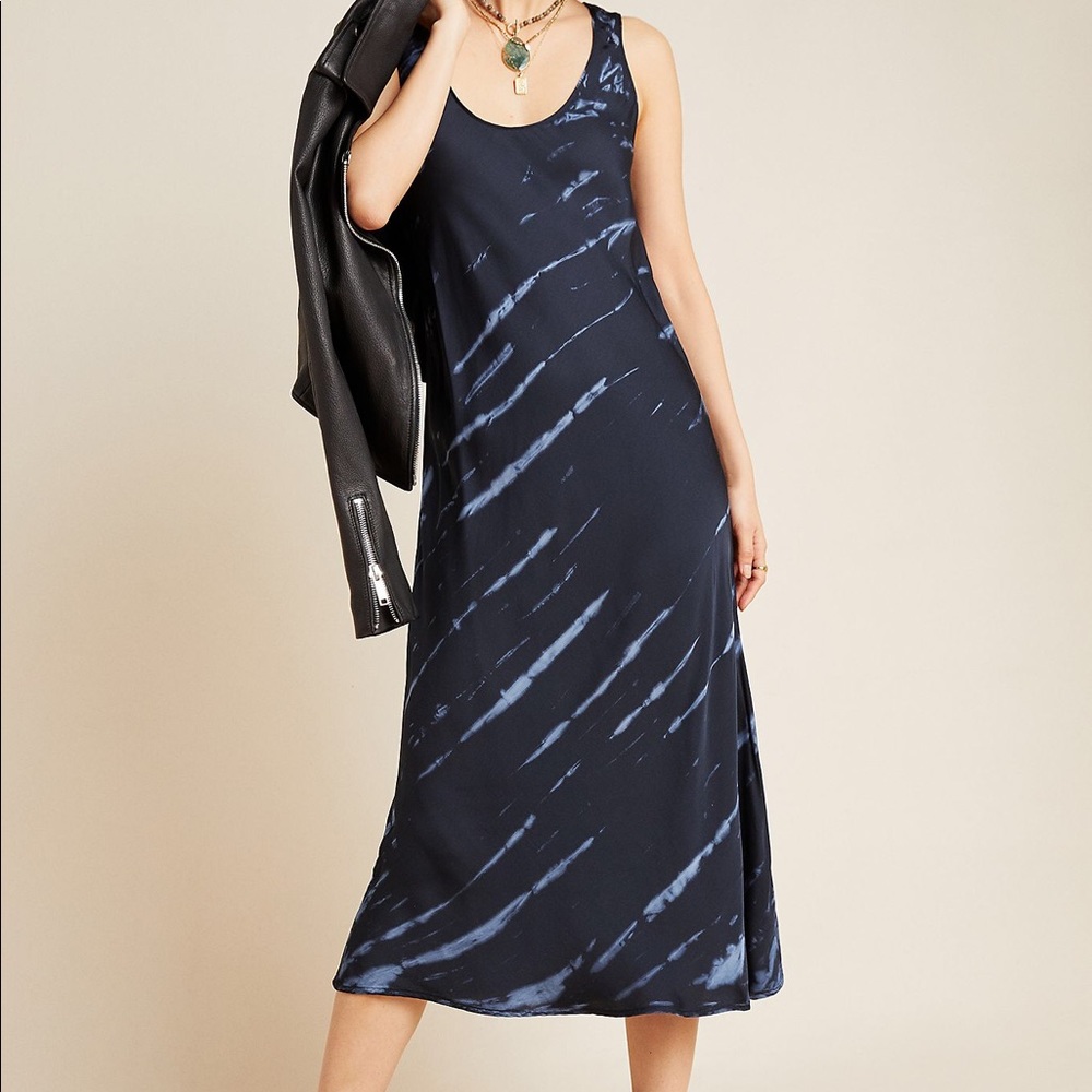 Anthropologie Navy Blue Tie-Dye Slip Dress